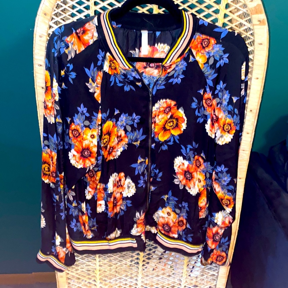 Black Floral bomber jacket